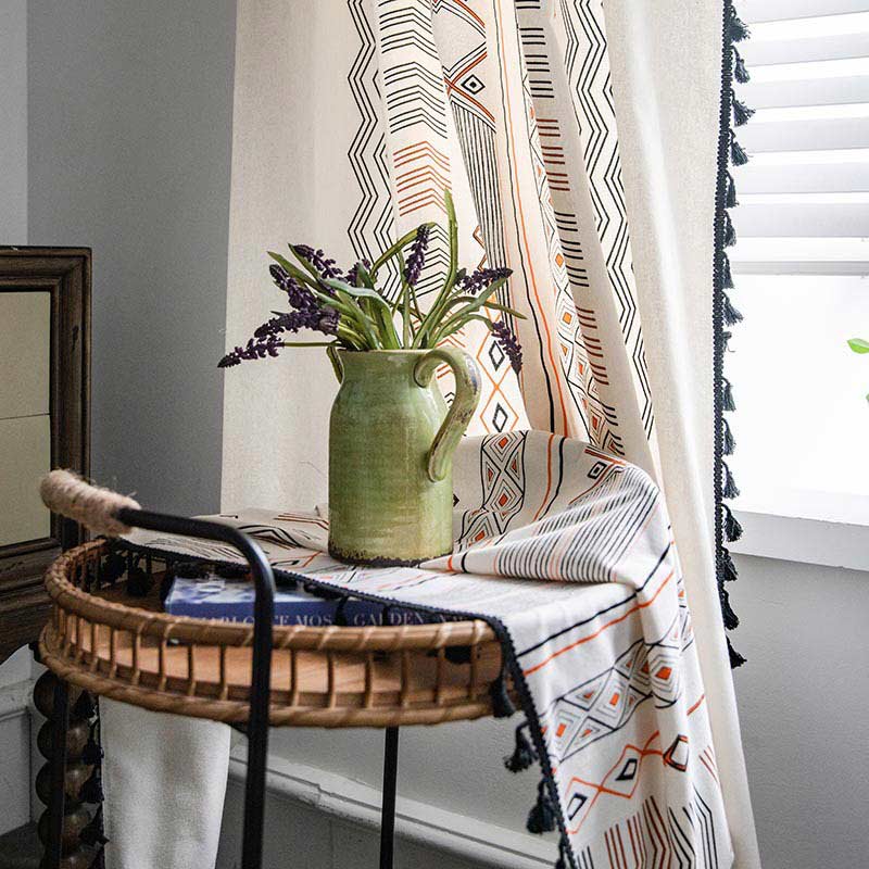Semi-blackout boho curtain with tassels