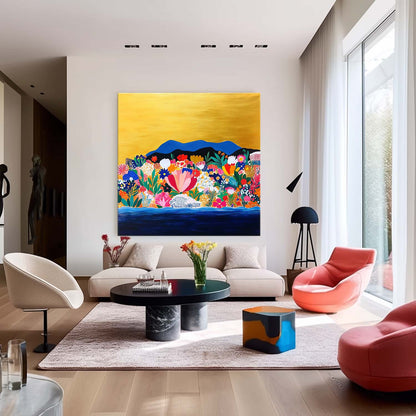 Tableau de fleurs et de montagnes