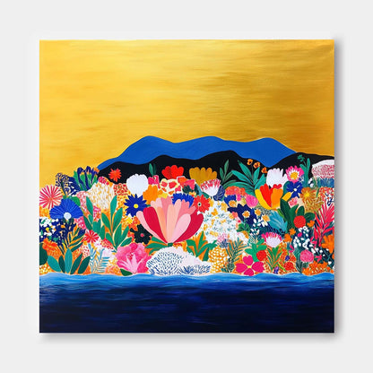 Tableau de fleurs et de montagnes