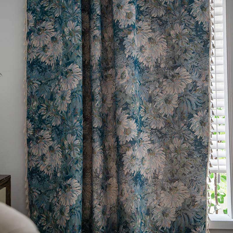 Boho floral curtain with tassels