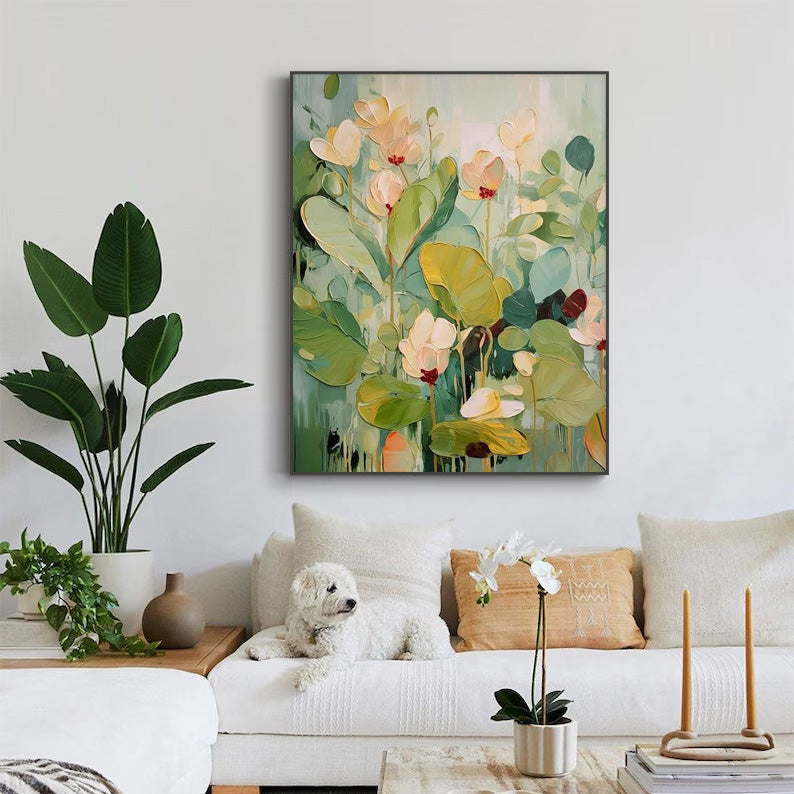 Tableau de fleurs et de feuilles sur toile
