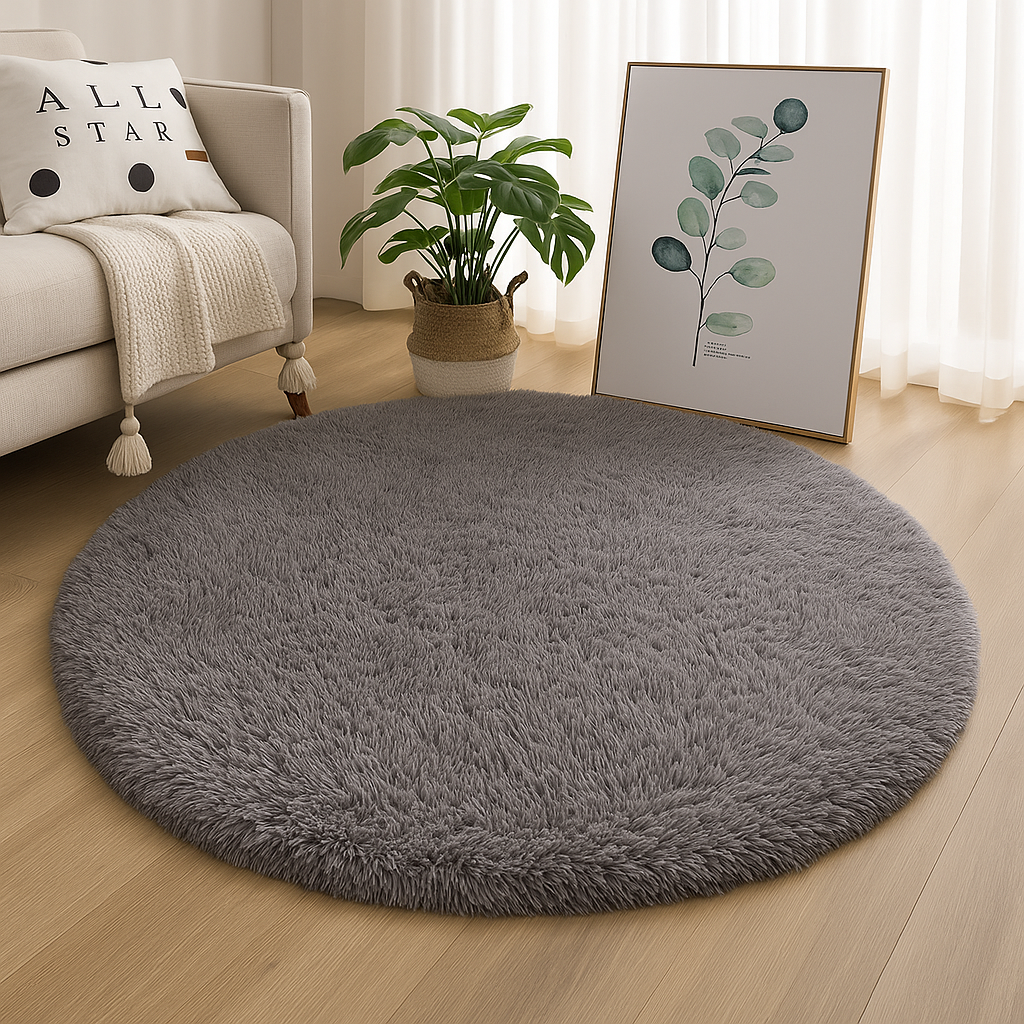 Round shaggy rug