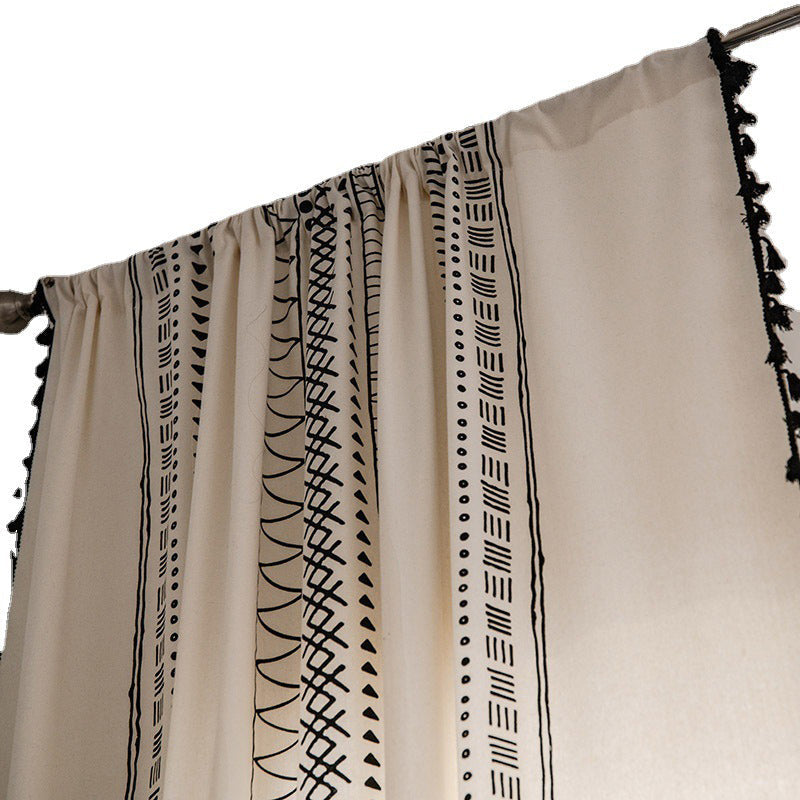 Semi-blackout boho curtain with tassels