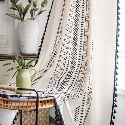 Semi-blackout boho curtain with tassels