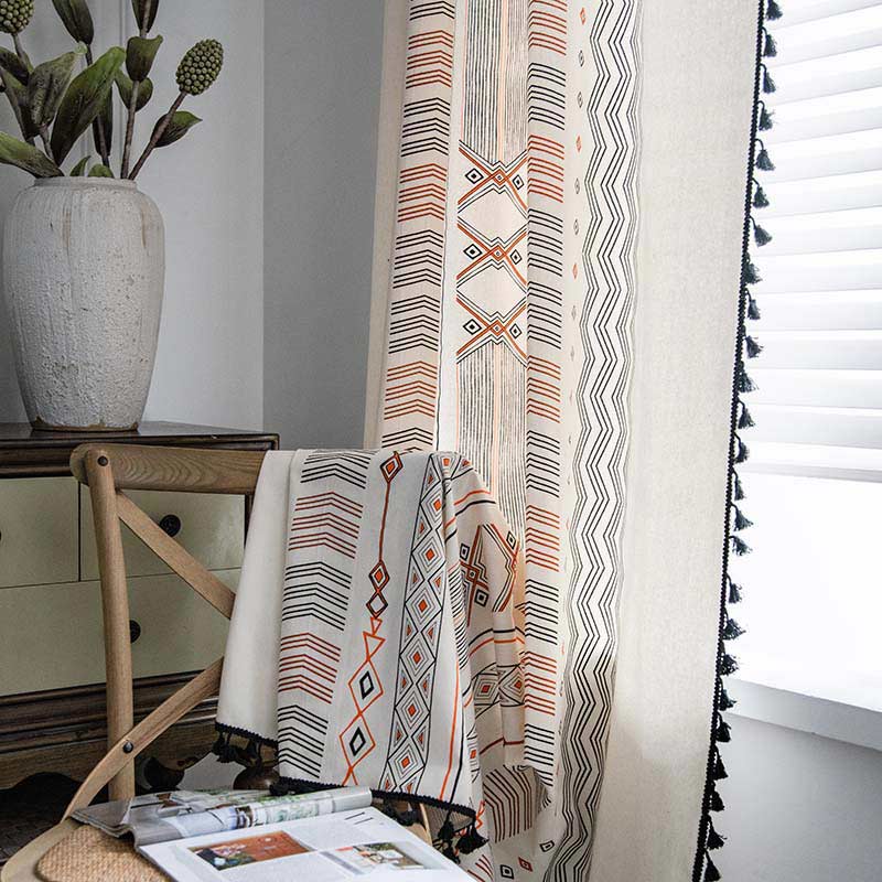 Semi-blackout boho curtain with tassels