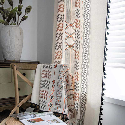 Semi-blackout boho curtain with tassels