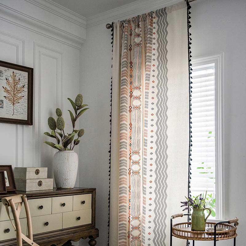 Semi-blackout boho curtain with tassels