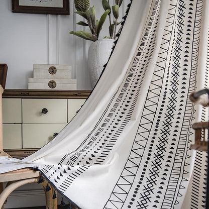 Semi-blackout boho curtain with tassels