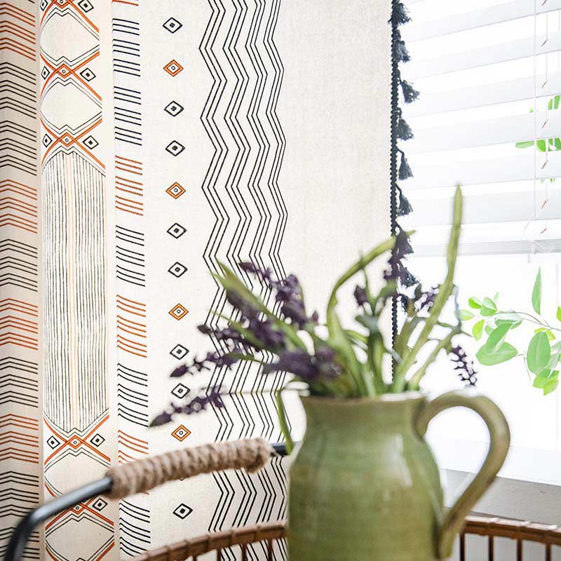 Semi-blackout boho curtain with tassels