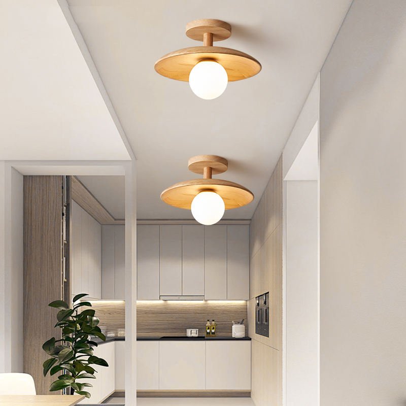 LED stropní svítidlo ze dřeva a kovu