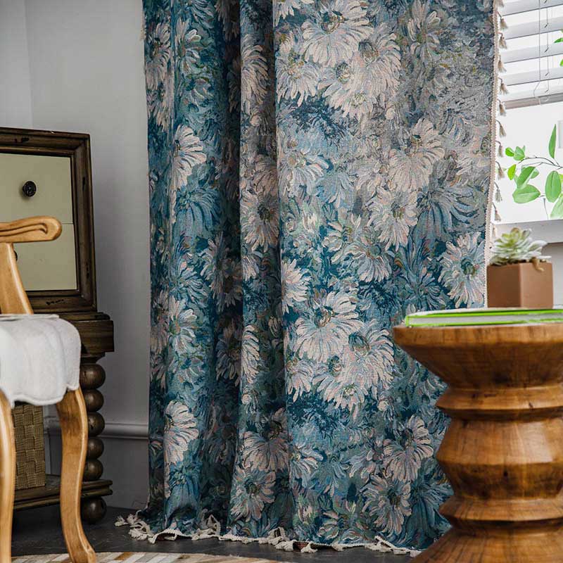 Boho floral curtain with tassels