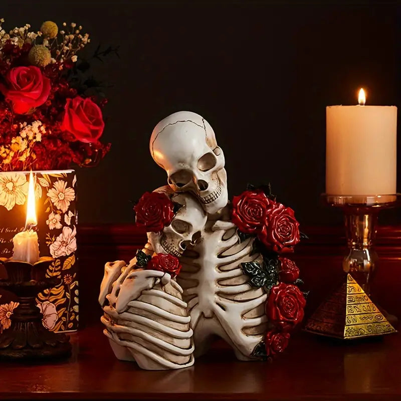 Skeleton couple figurine with roses