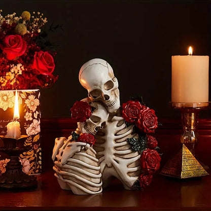 Skeleton couple figurine with roses
