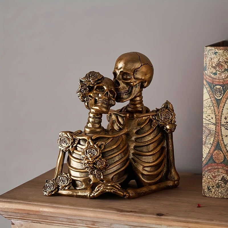 Skeleton couple figurine with roses
