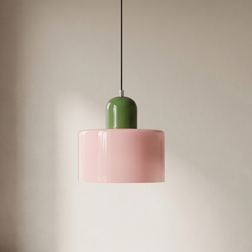 Pendant lamp with a pink shade, adjustable