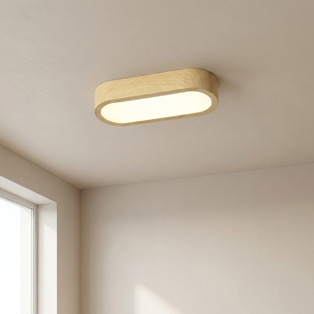 Owalny plafon LED z dekorem drewna