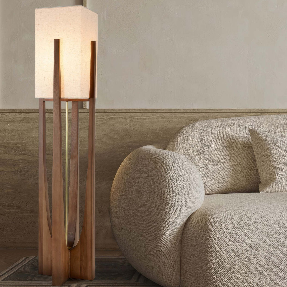 Lampadaire en bois avec abat-jour