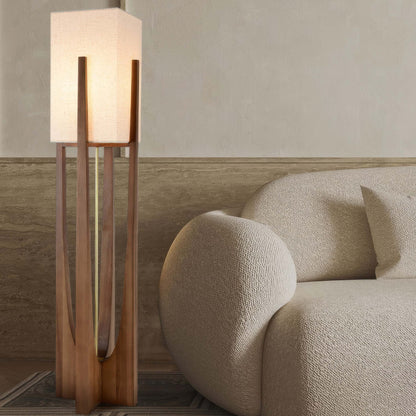Lampadaire en bois avec abat-jour