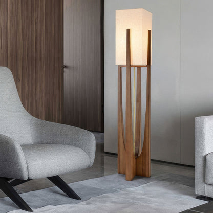 Lampadaire en bois avec abat-jour