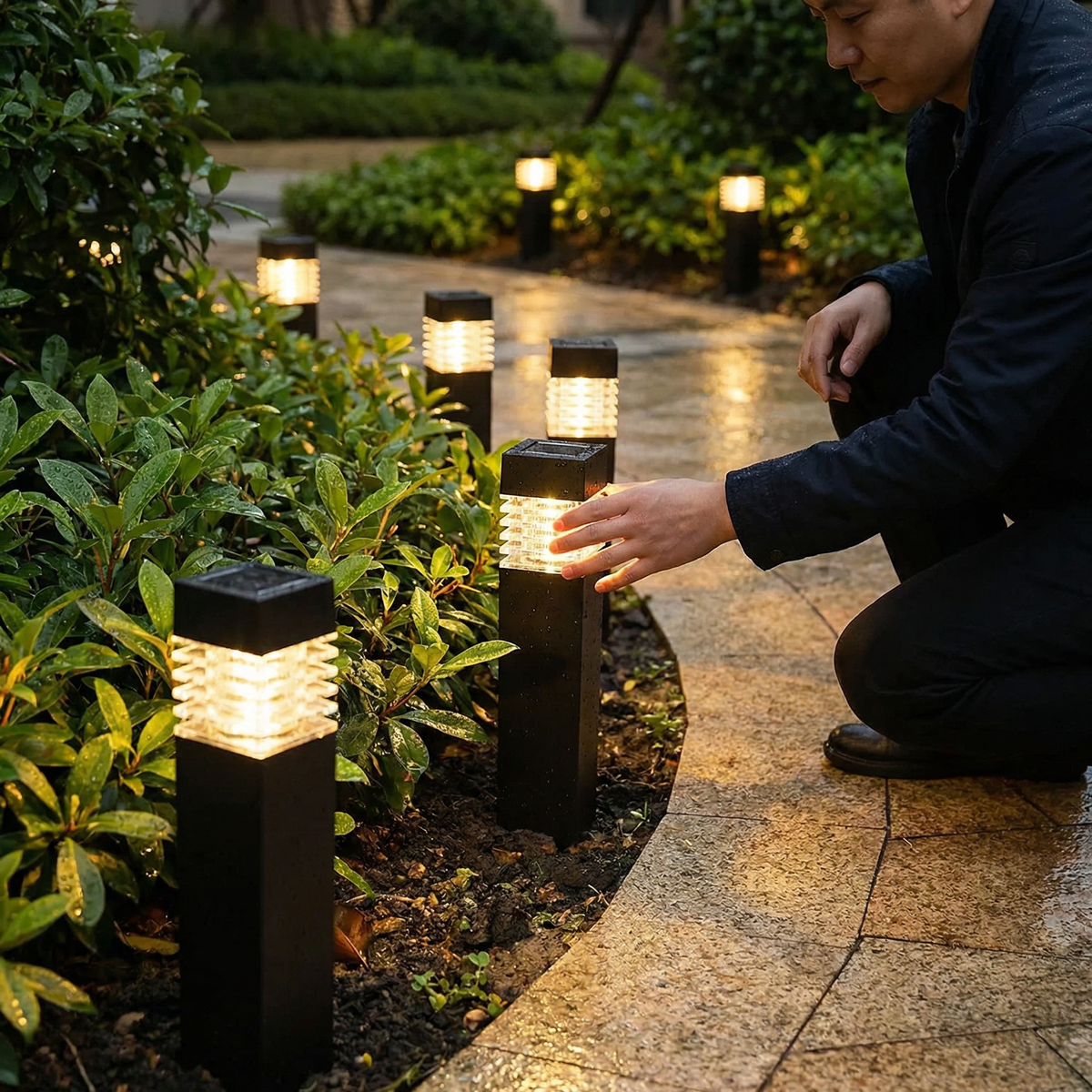 Solární LED zahradní sloupkové lampy