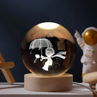 Noční LED lampička koule s 3D gravírováním