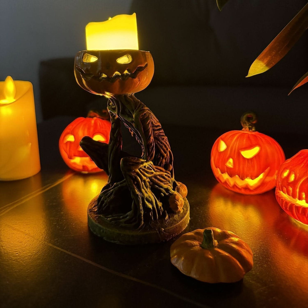 Pumpkin with an illuminated LED candle