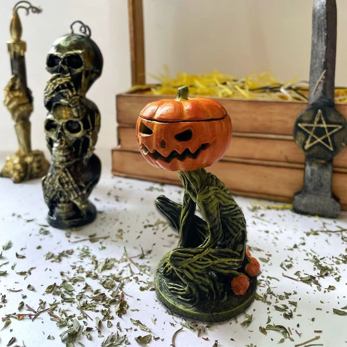 Pumpkin with an illuminated LED candle