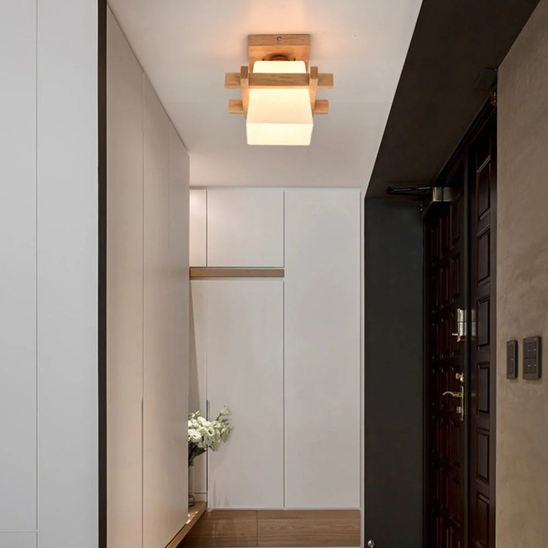 Lampa sufitowa drewniana kwadratowa