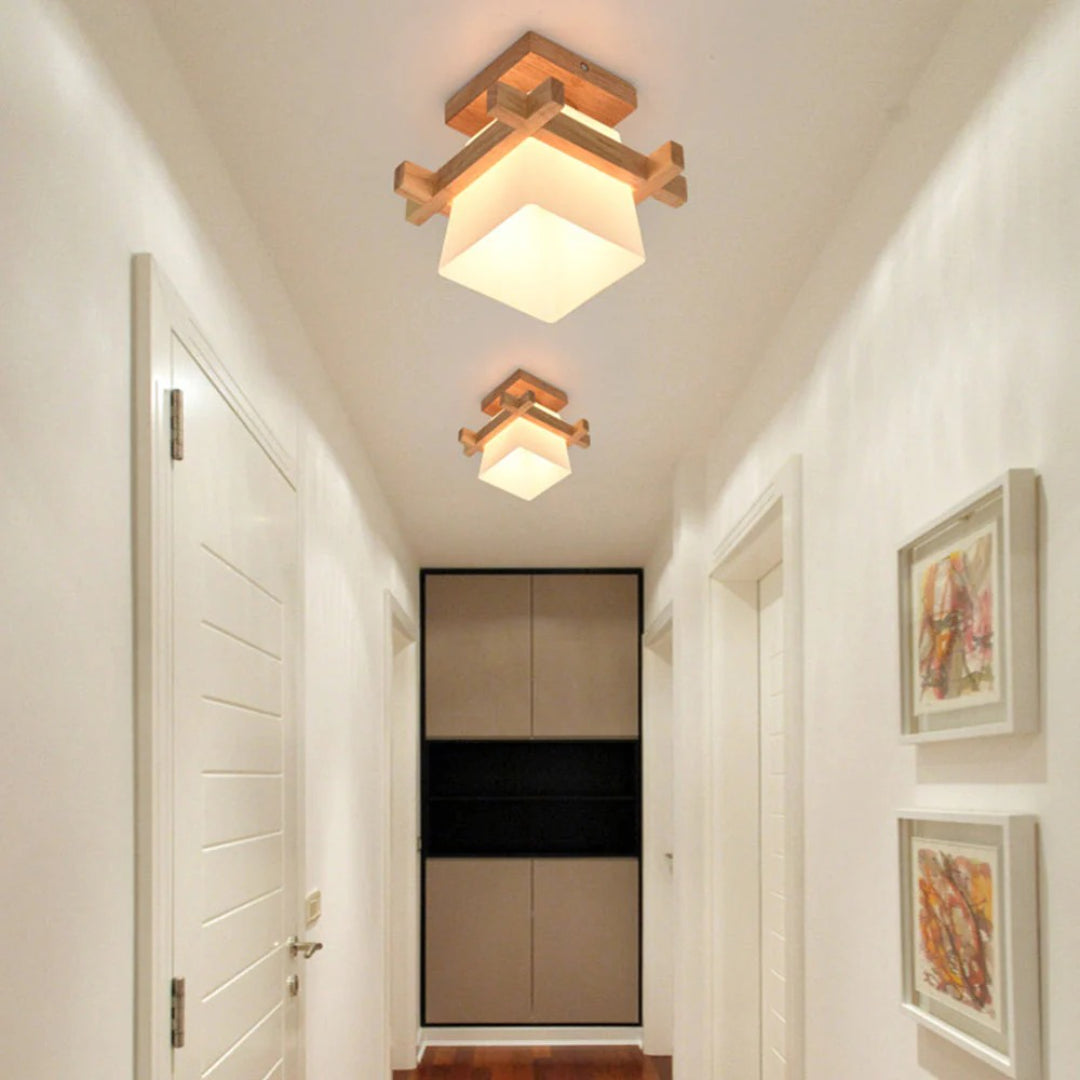 Lampa sufitowa drewniana kwadratowa