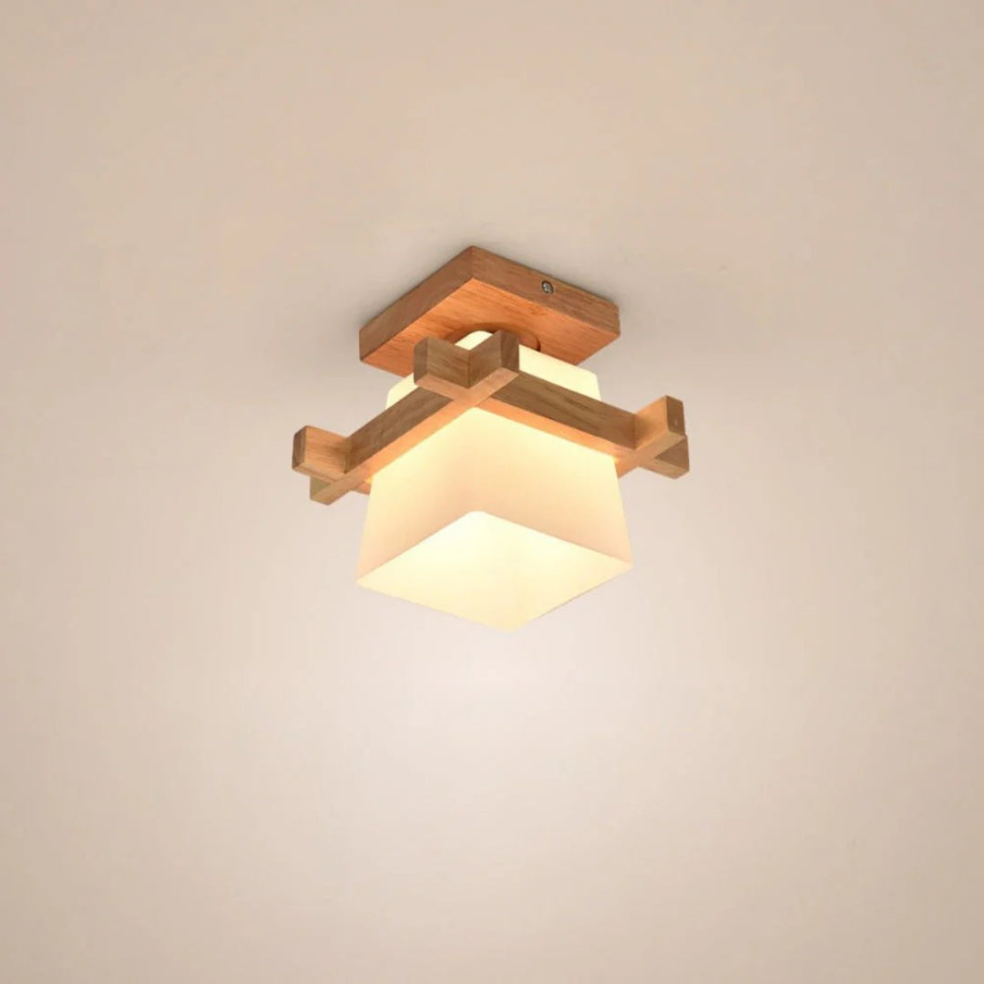 Lampa sufitowa drewniana kwadratowa