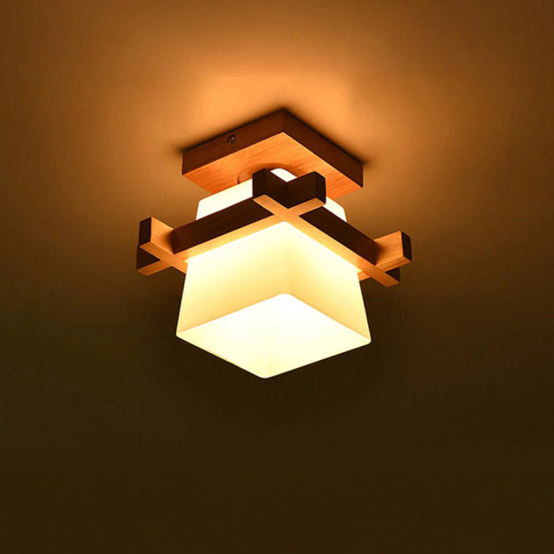 Lampa sufitowa drewniana kwadratowa