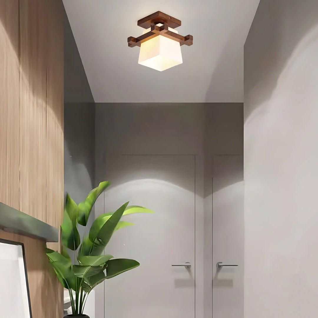 Lampa sufitowa drewniana kwadratowa