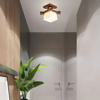Lampa sufitowa drewniana kwadratowa