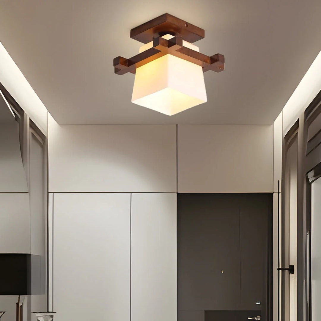 Lampa sufitowa drewniana kwadratowa