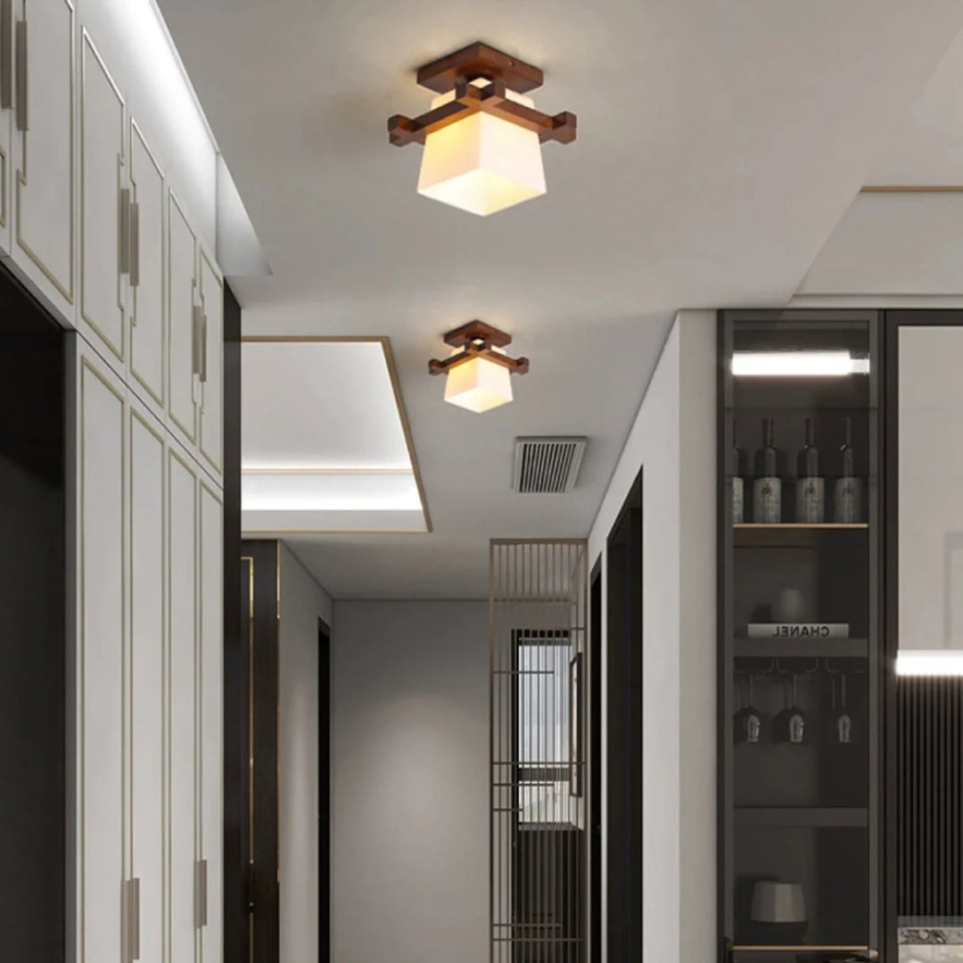 Lampa sufitowa drewniana kwadratowa