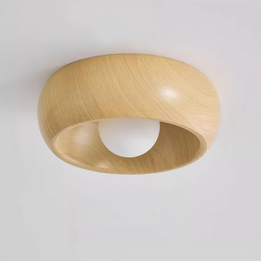 Round wood-effect ceiling lamp