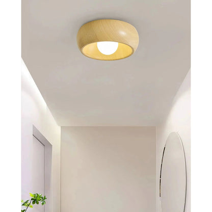 Round wood-effect ceiling lamp