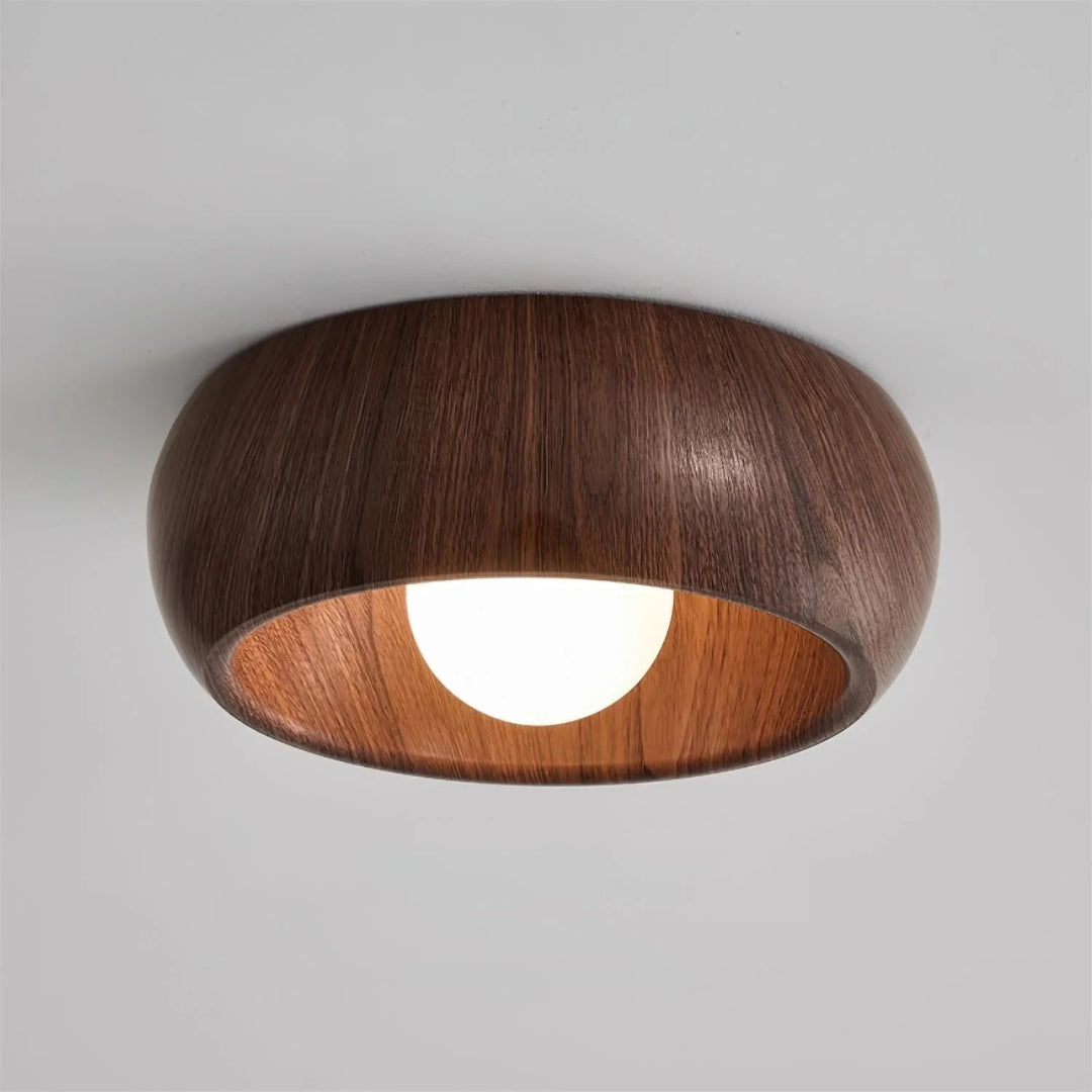 Round wood-effect ceiling lamp