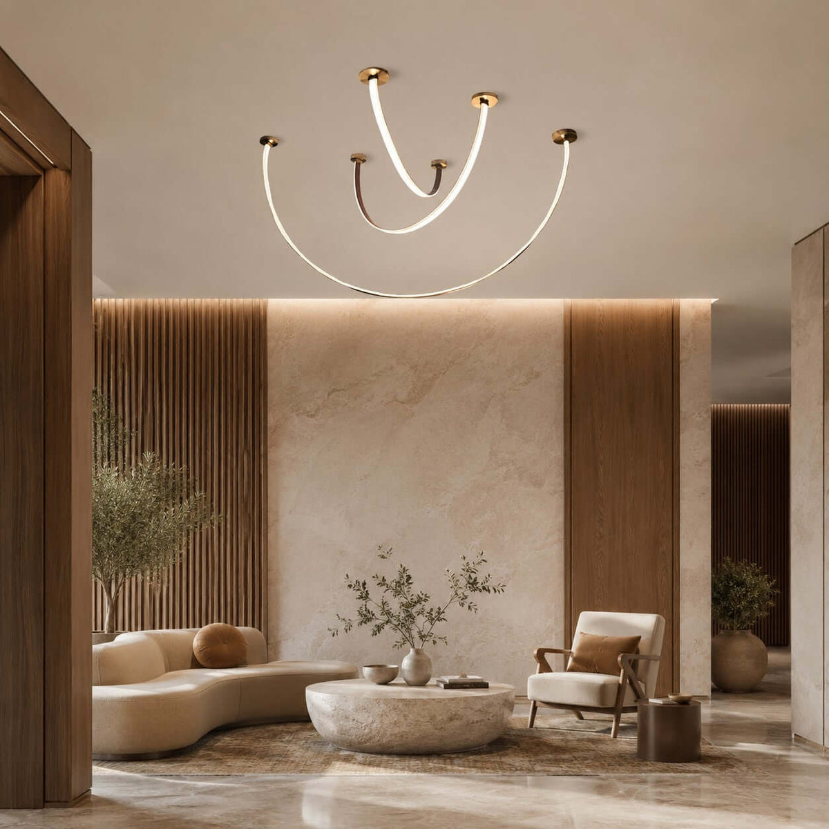 LED ceiling lamp with curved arms