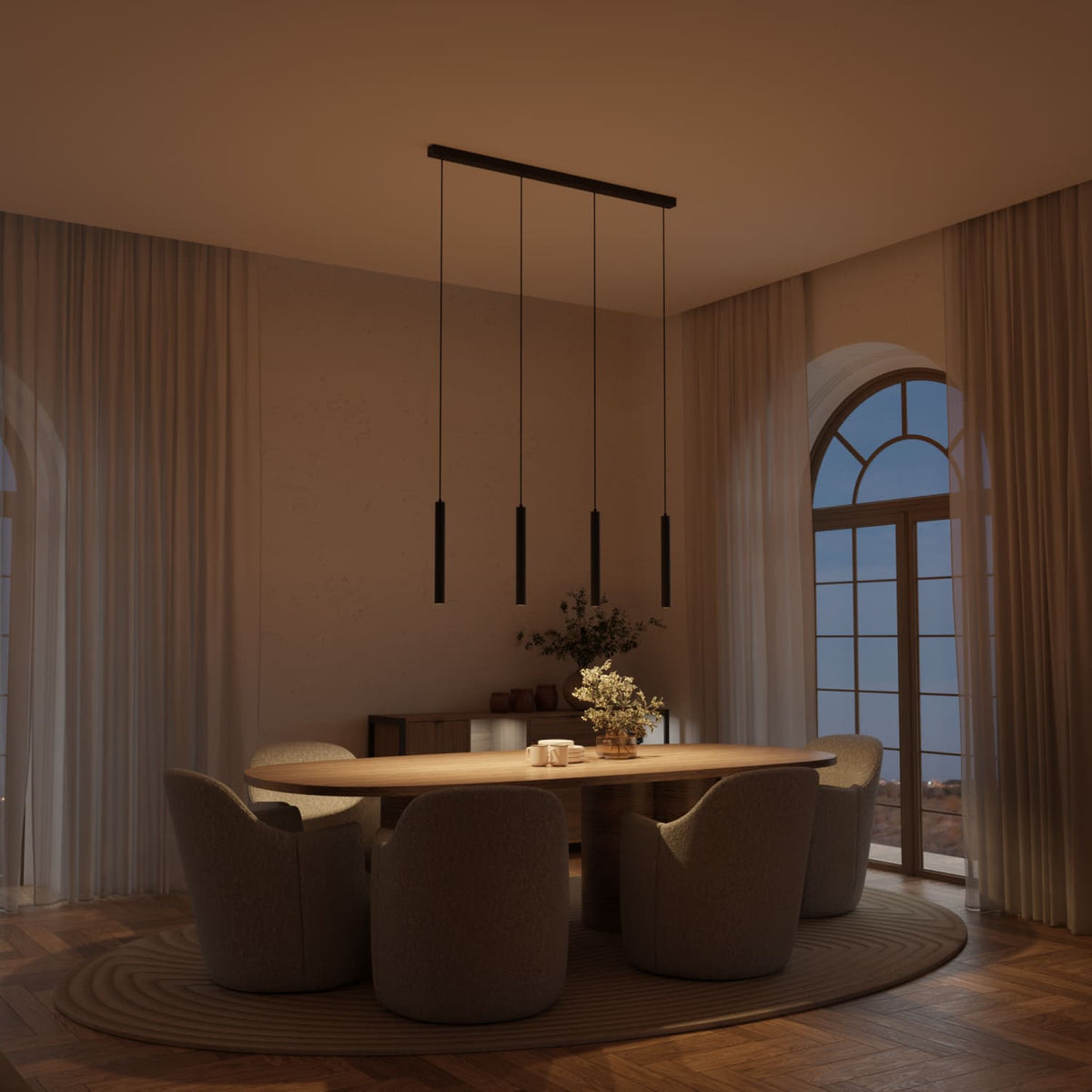 Black 4-light pendant lamp