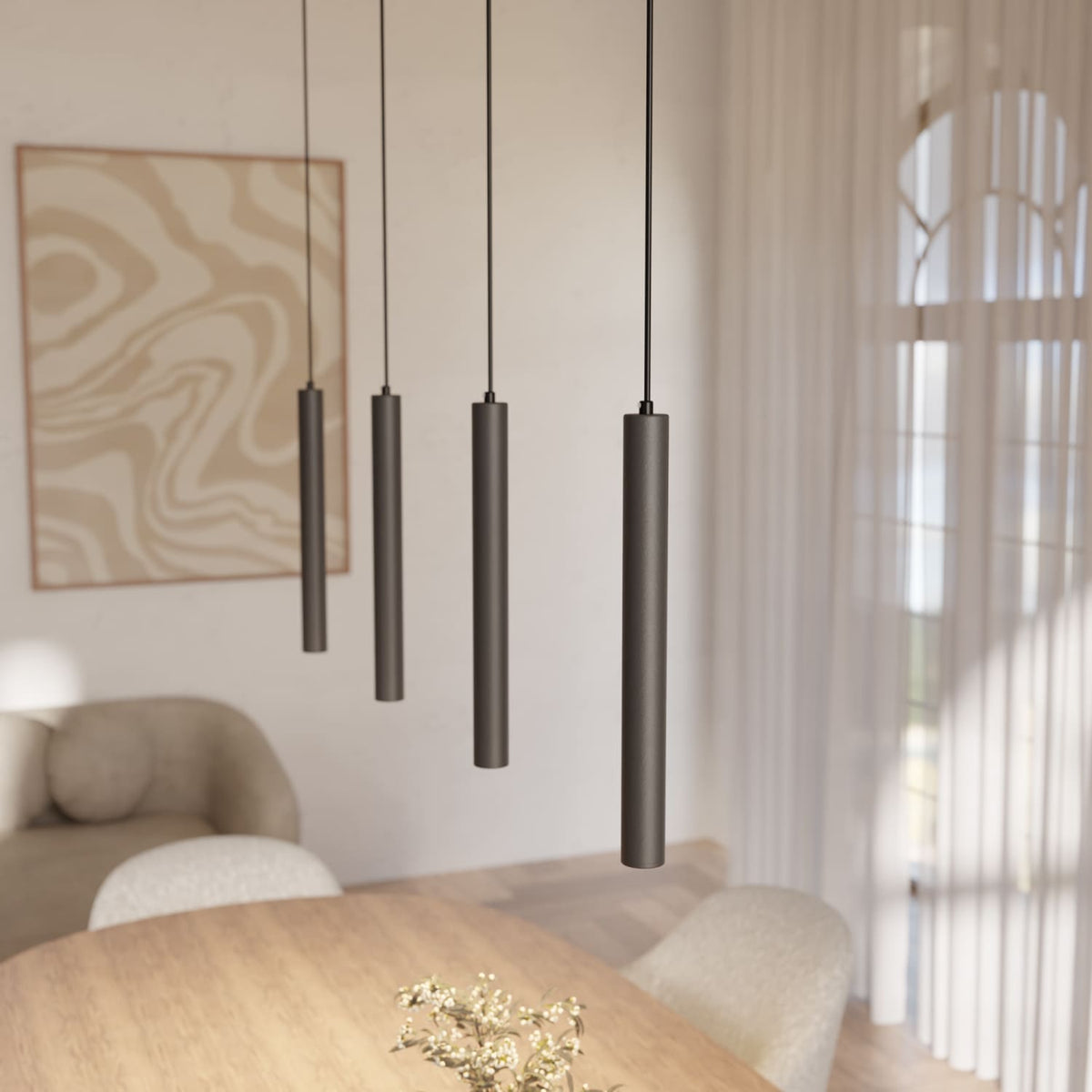 Black 4-light pendant lamp