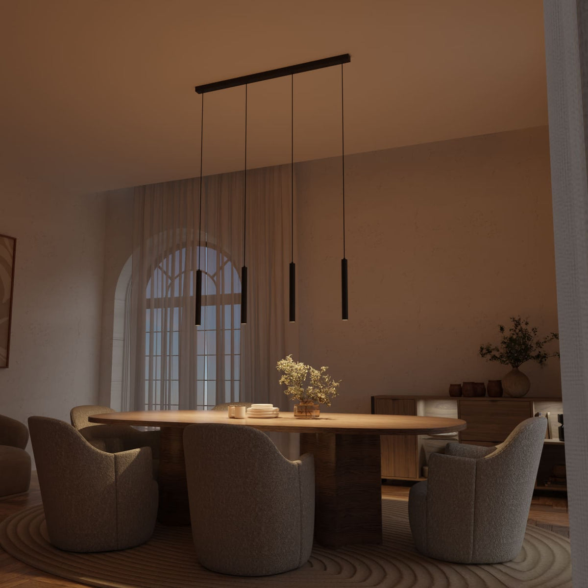 Black 4-light pendant lamp