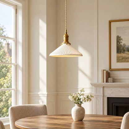 Pleated ceramic pendant lamp