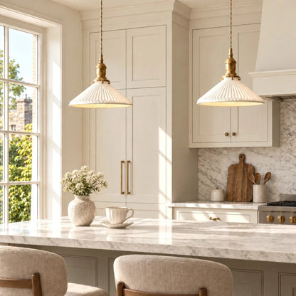 Pleated ceramic pendant lamp