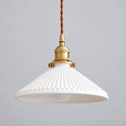 Pleated ceramic pendant lamp