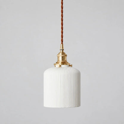 Pleated ceramic pendant lamp