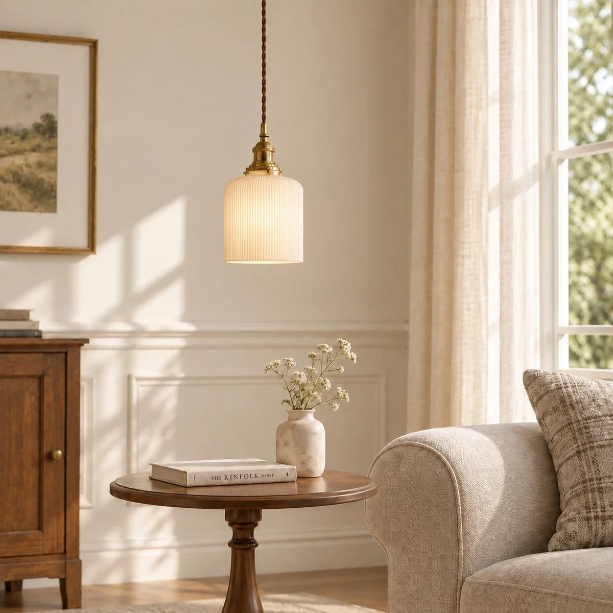 Pleated ceramic pendant lamp