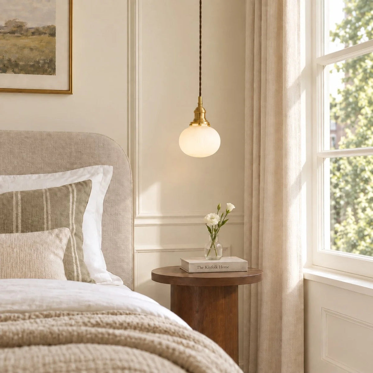 Pleated ceramic pendant lamp
