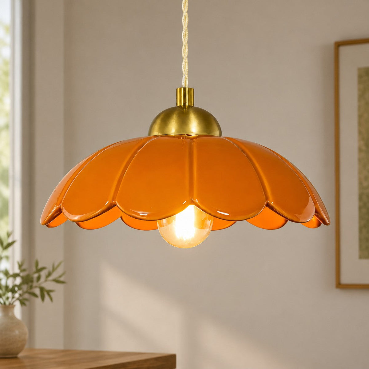 Lampa wisząca ceramiczny klosz kwiat