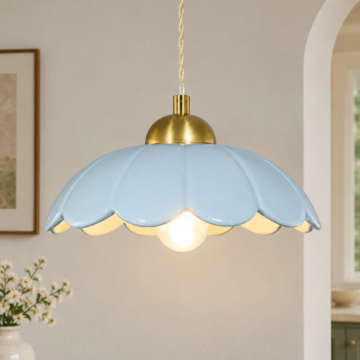 Lampa wisząca ceramiczny klosz kwiat